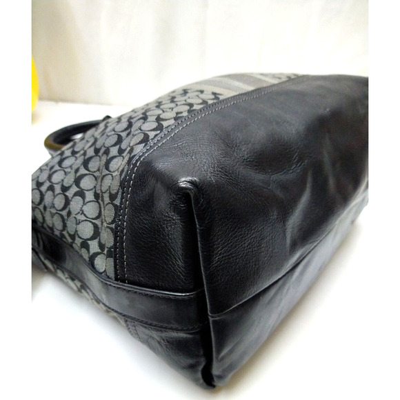 Coach Molly Signature Black Canvas Stripes Top Handles Zipper Satchel Bag - Picture 13 of 14